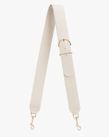 Adjustable strap with buckle and metal clasps at ends.