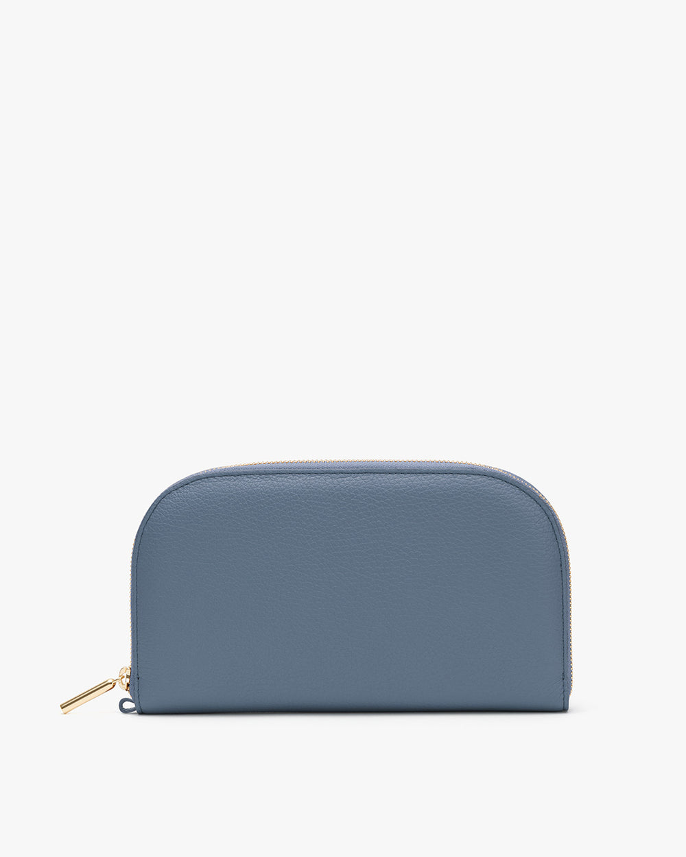 Zippered pouch on a plain background.