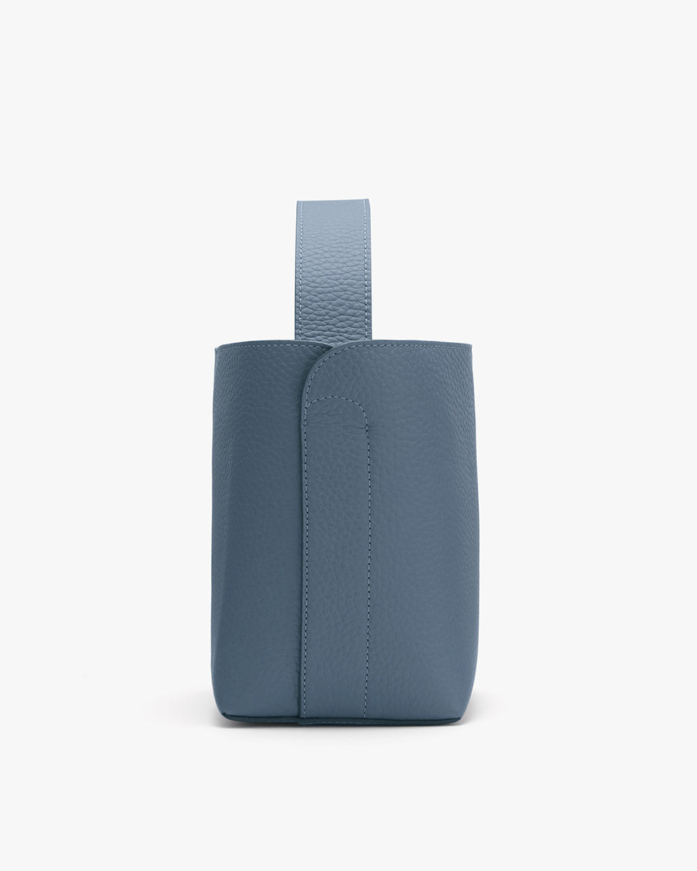 Small vertical purse with a loop handle on top.