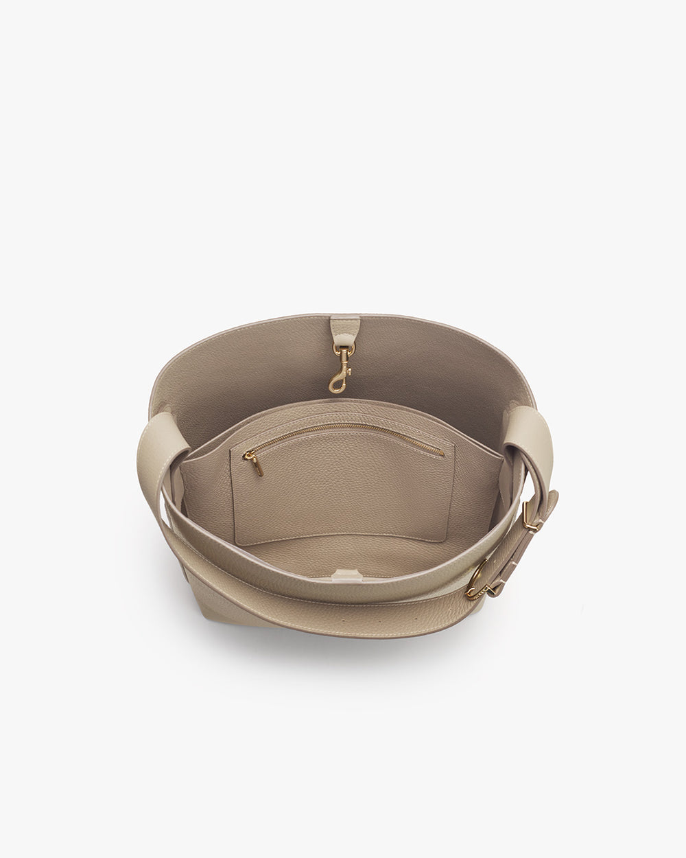 Oversized Linea Bag Open handbag with interior zip pocket and shoulder strap.