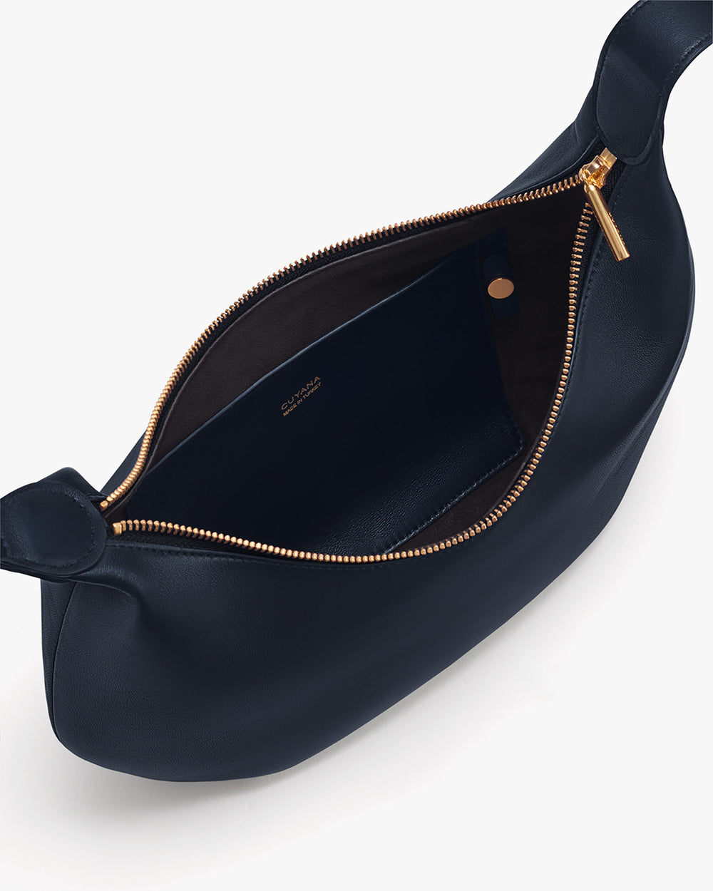 Open bag with visible zipper and interior pocket.