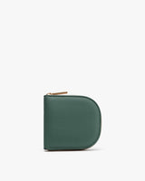 Small zippered wallet standing upright