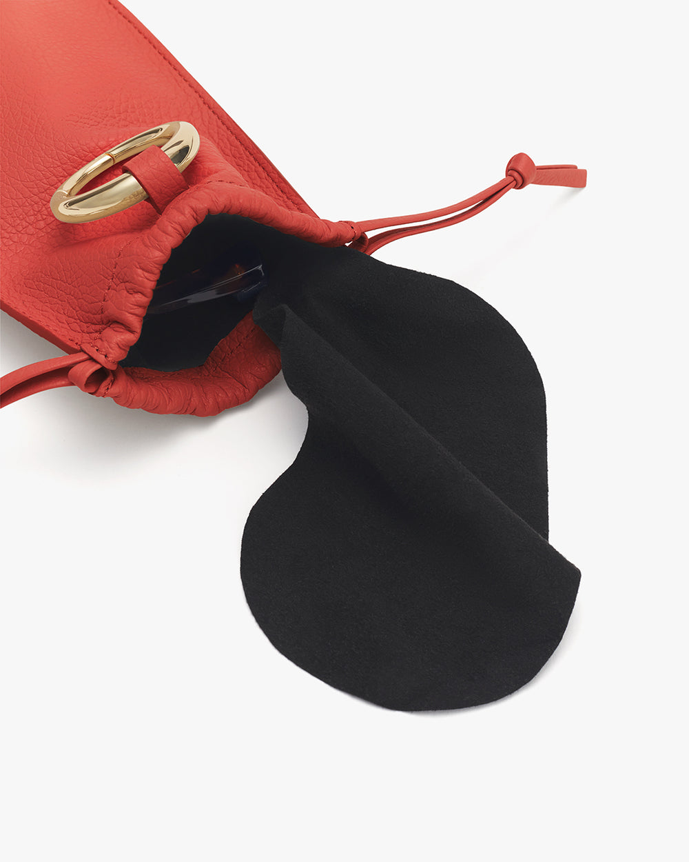 Open drawstring pouch with a flap inside