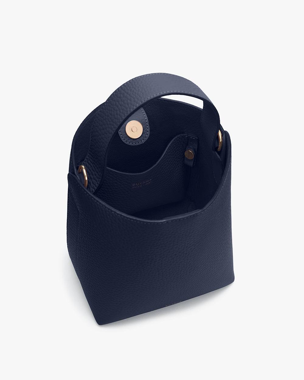 Open handbag with a single handle and interior pocket shown.