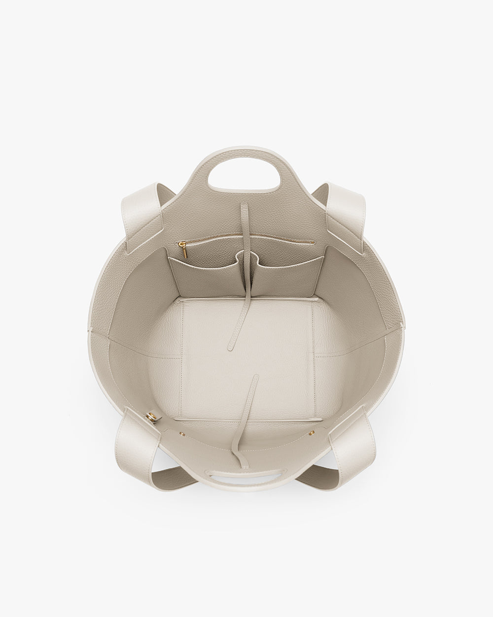 Paloma Tote Top view of an open bag with multiple compartments and handles.