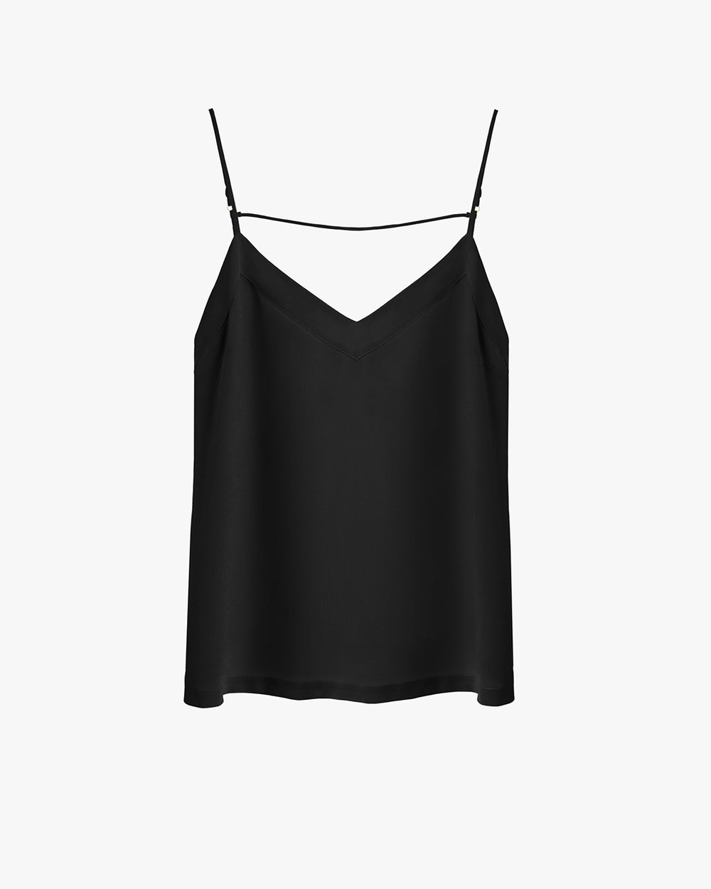 Sleeveless camisole with thin straps and a V-neckline on a plain background