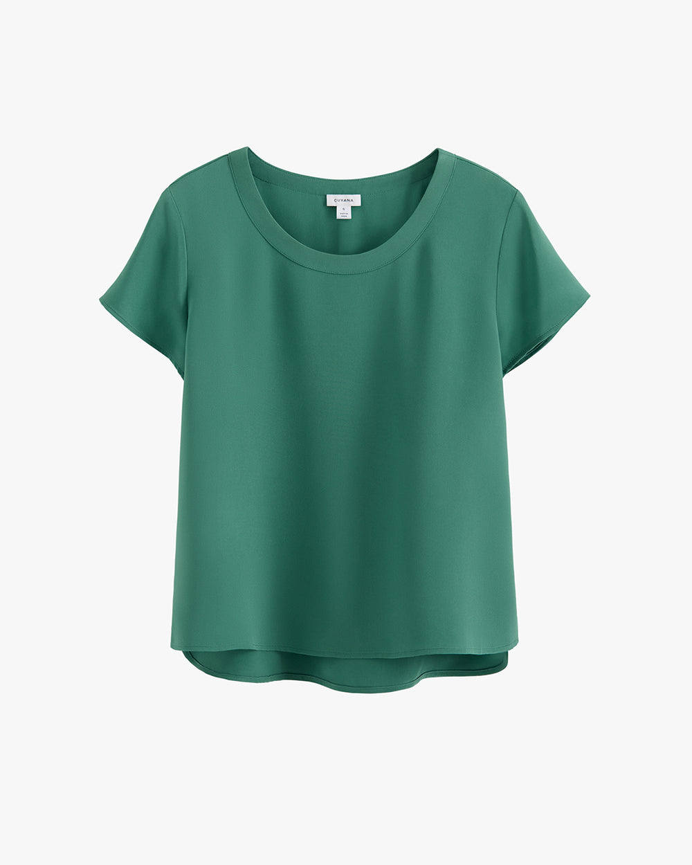 Short-sleeve blouse with a round neckline on a plain background