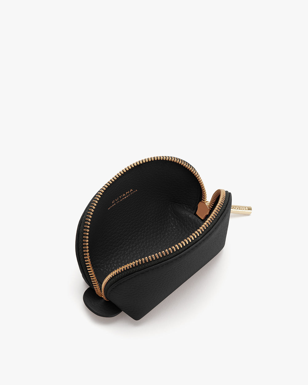 Small zippered coin purse on a white background.