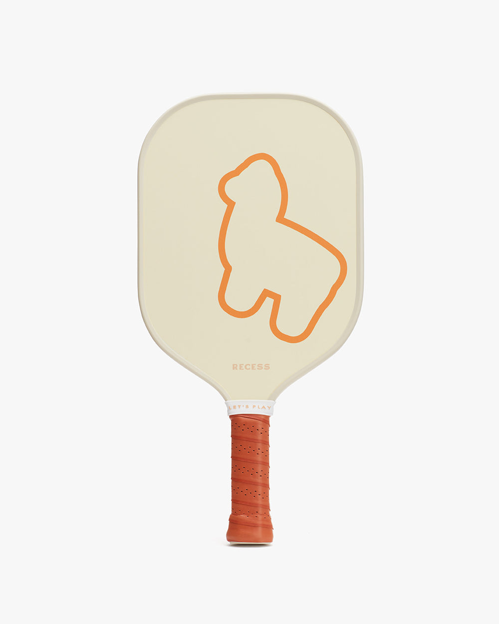 Pickleball paddle with a dog silhouette on the face and textured grip handle.