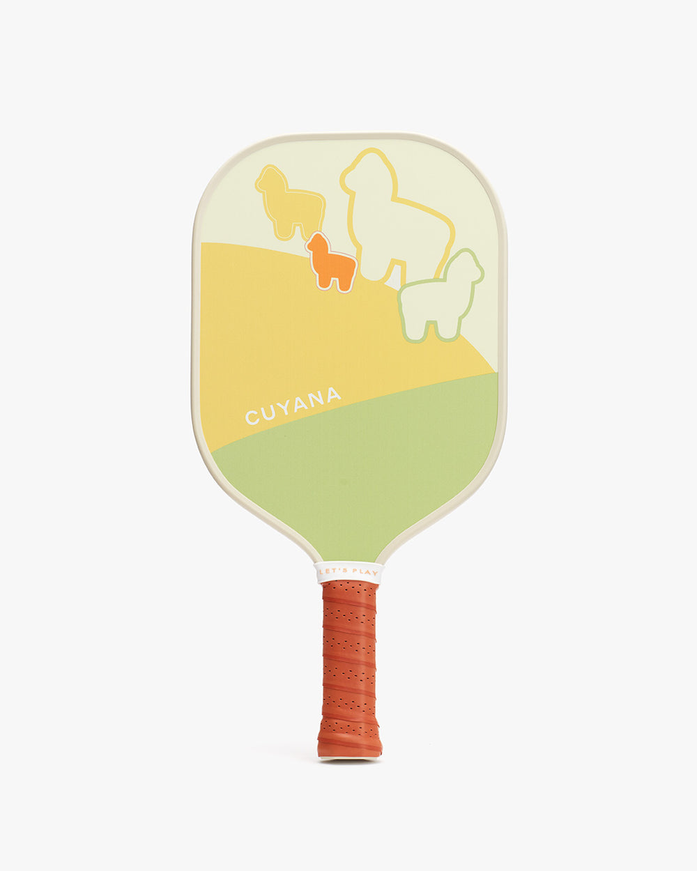 Paddle with animal silhouettes and text on top half, textured handle.