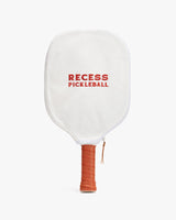 Pickleball paddle with branded text and cover.