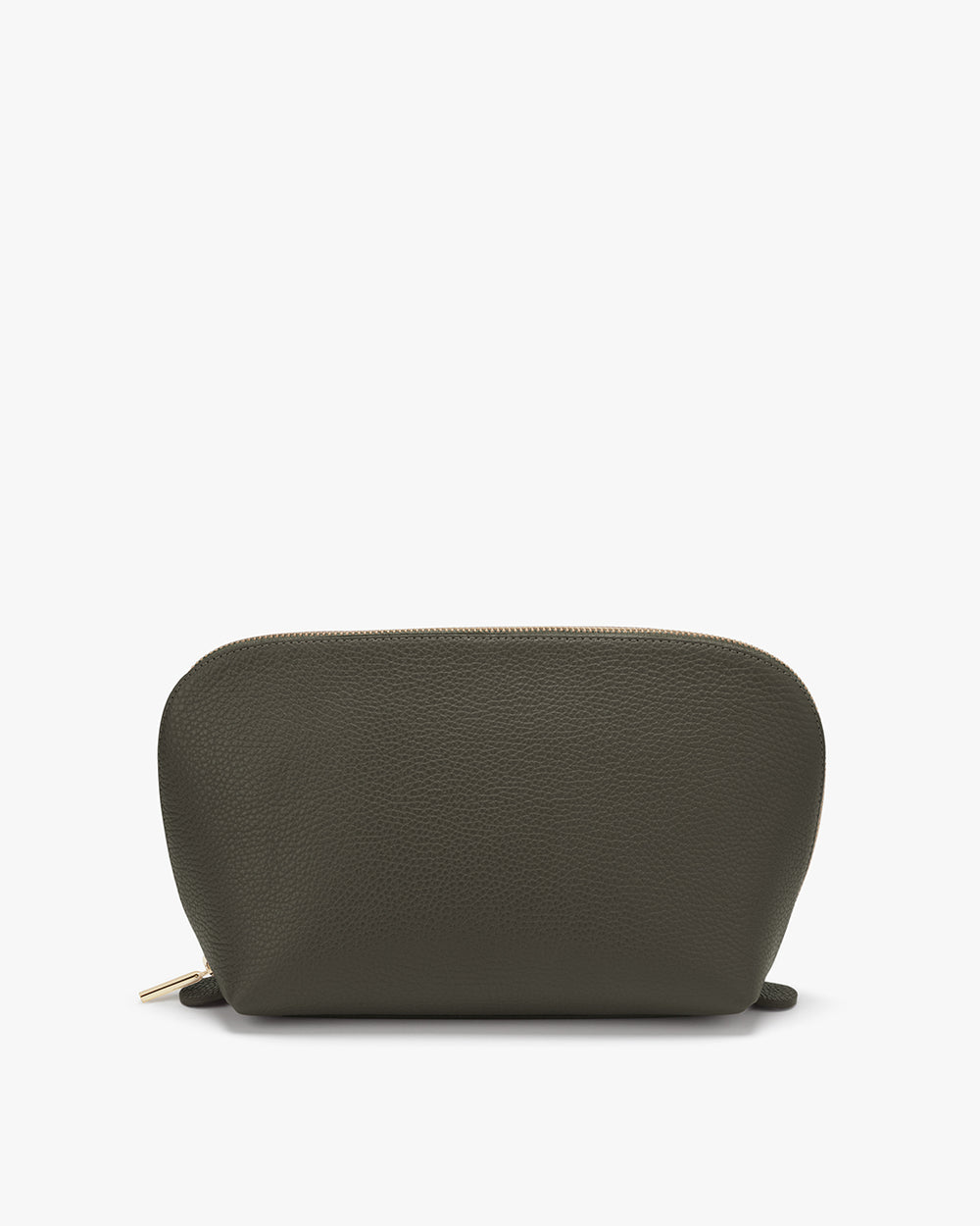 Small zippered pouch standing against a plain background.