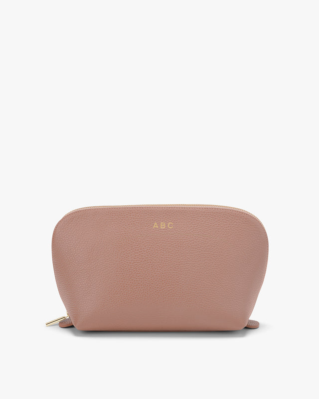 Cosmetic pouch with zipper and personalized initials 'ABC' on front