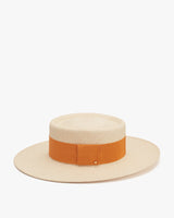 Wide-brimmed hat with a band around the crown.