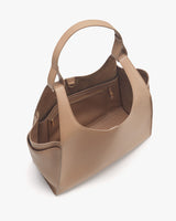 Open handbag with visible interior compartments