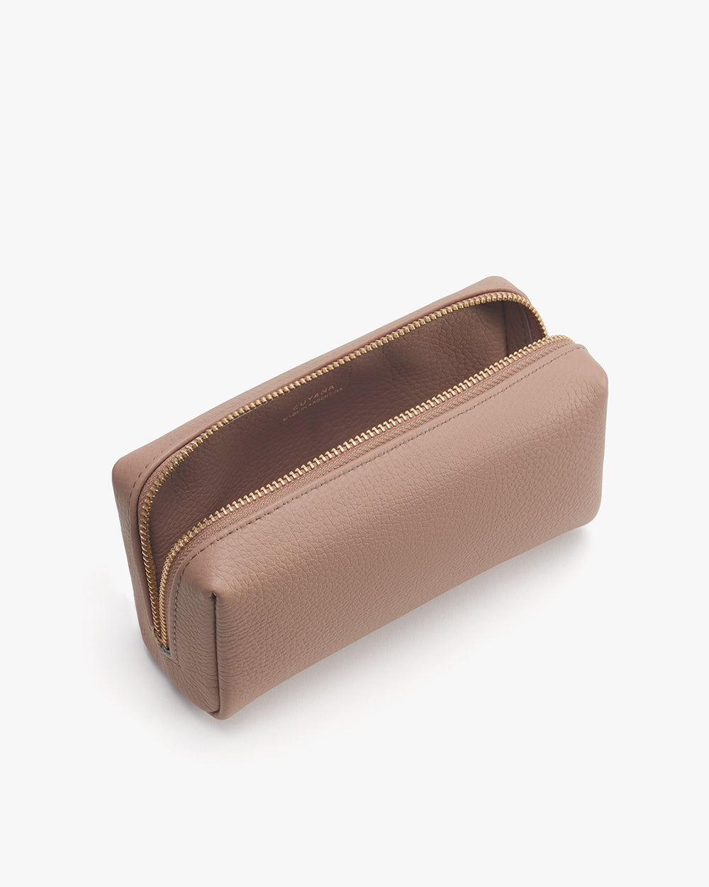 Tech Case Closed rectangular pencil case with a zipper on a plain background.