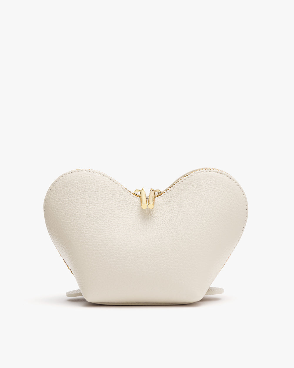 Heart-shaped pouch with a top zipper.