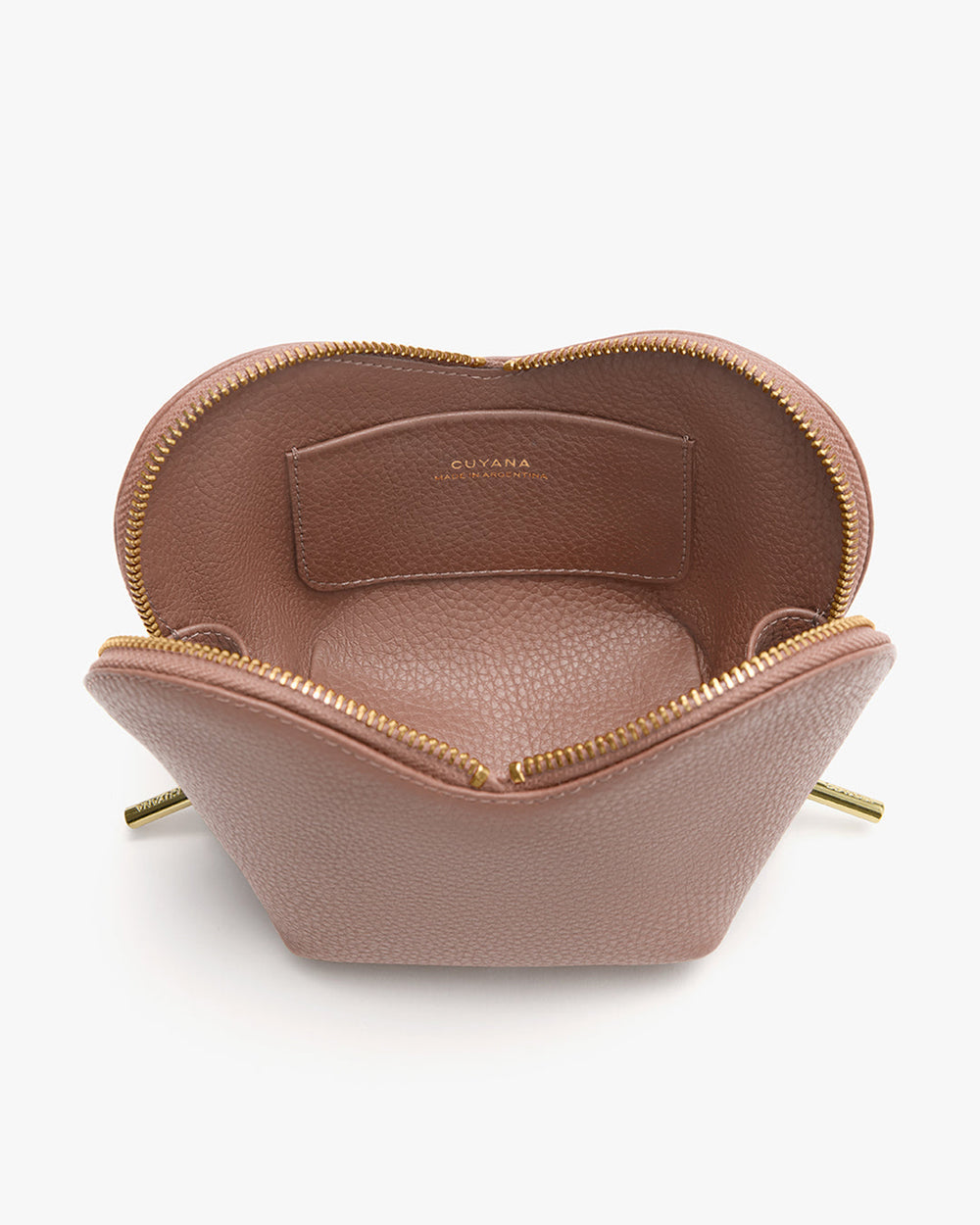 Mini Heart Case Open makeup bag with zipper and interior pocket visible