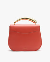 Handbag with curved handle and rounded base.