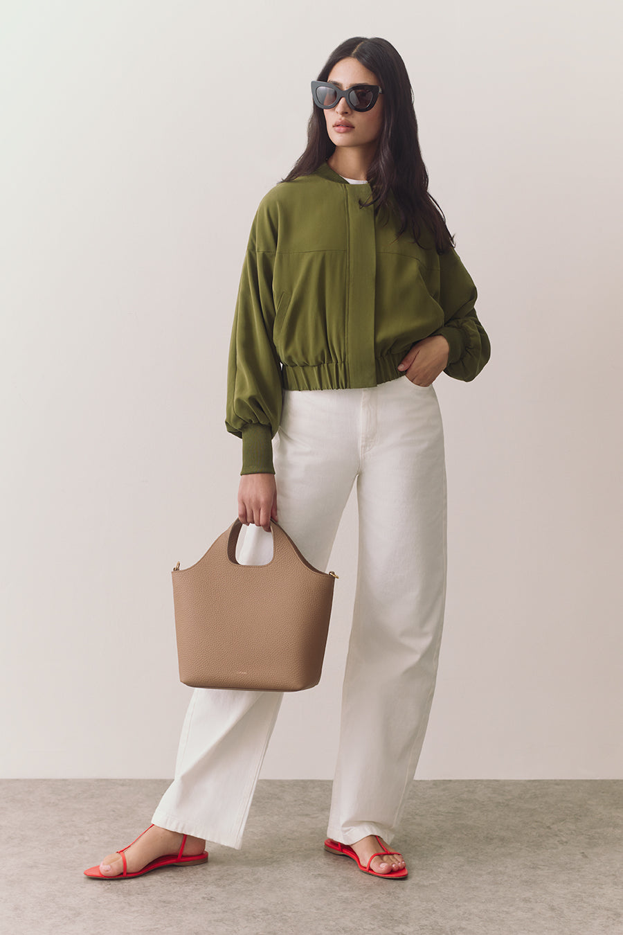 Washable Silk Relaxed Bomber Moss / Extra Small