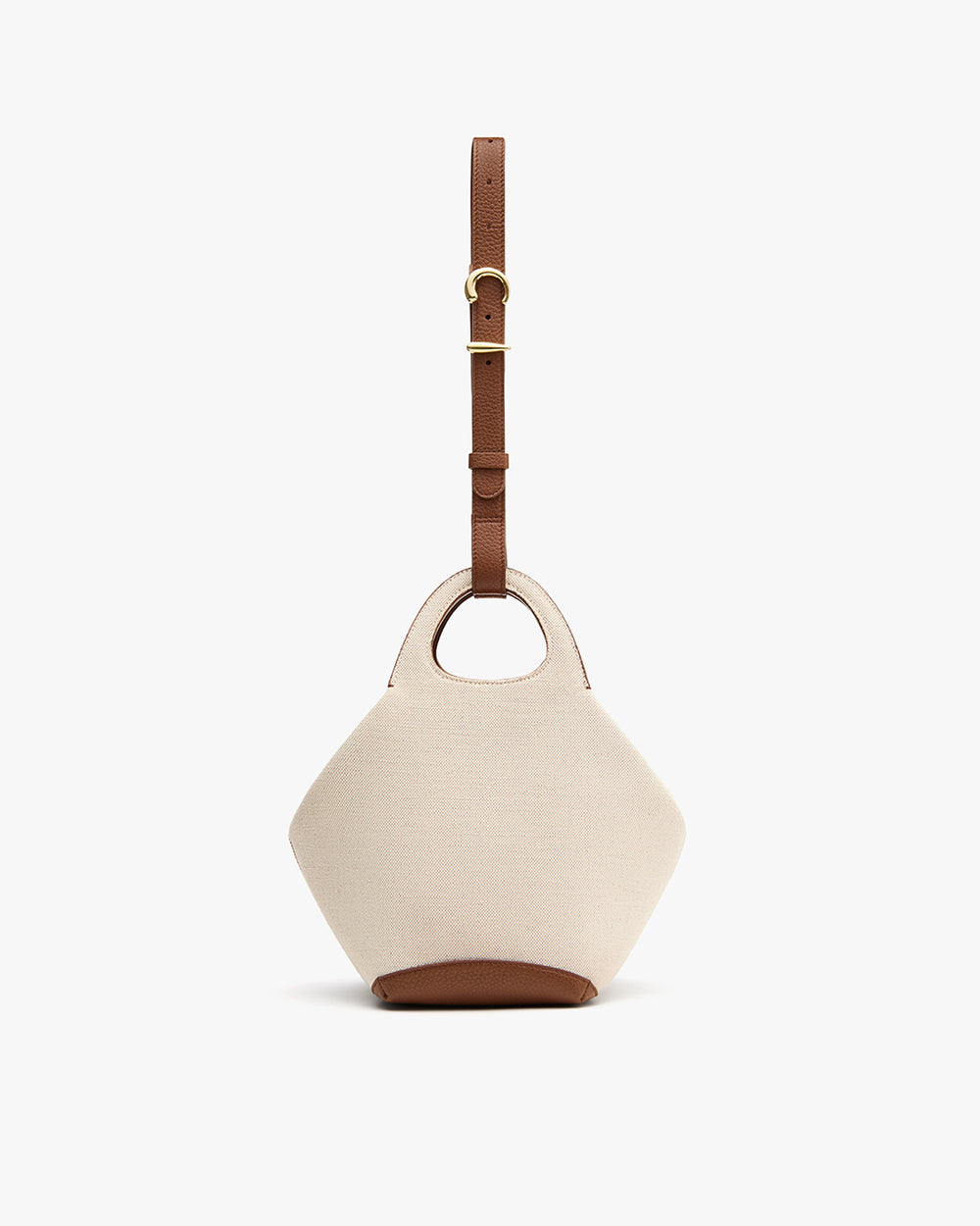 Paloma Bag (Linen) Handbag with a round handle and adjustable shoulder strap.