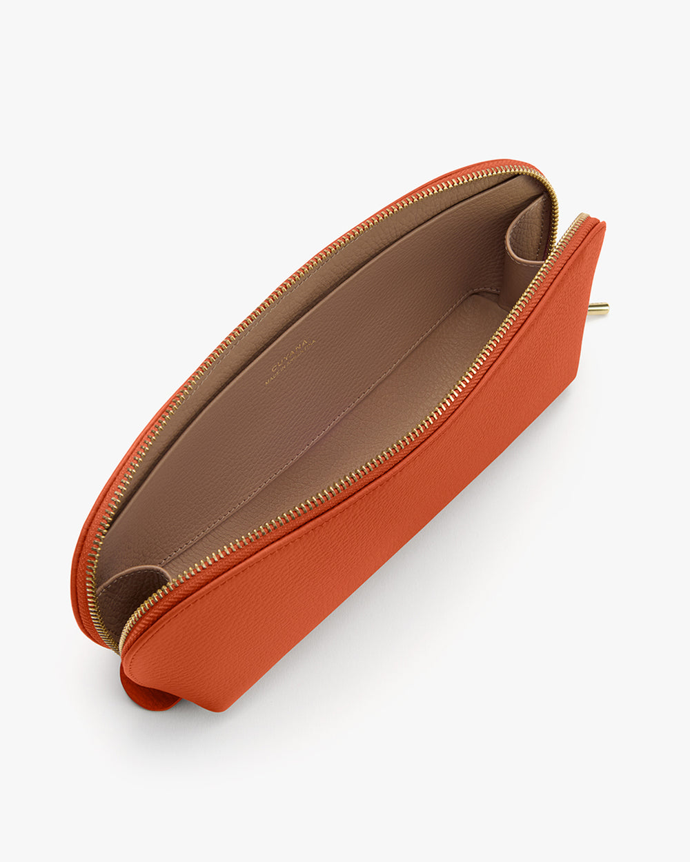 Beauty Case Open clutch bag with a zipper, viewed from above.