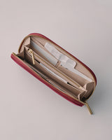 Opened wallet displaying multiple compartments and a zipper pocket.