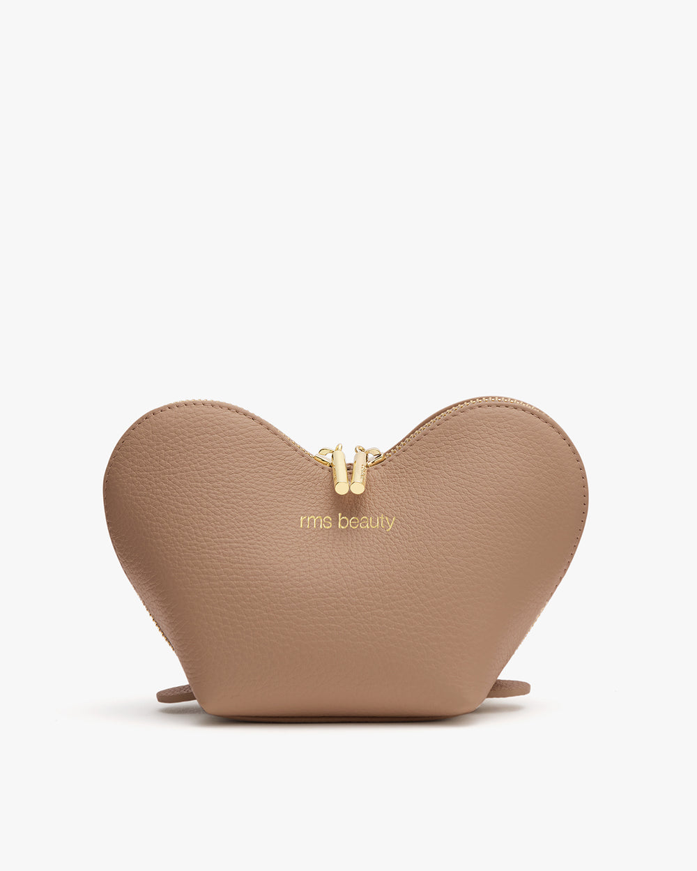 Heart-shaped handbag with a zipper on top.