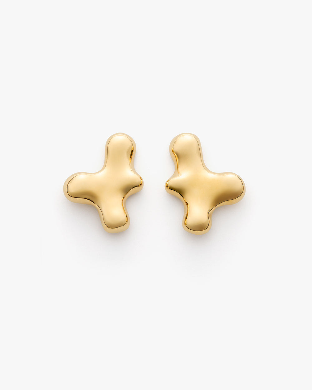 Pair of gold earrings with abstract shape design.