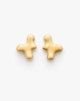 Pair of gold earrings with abstract shape design.