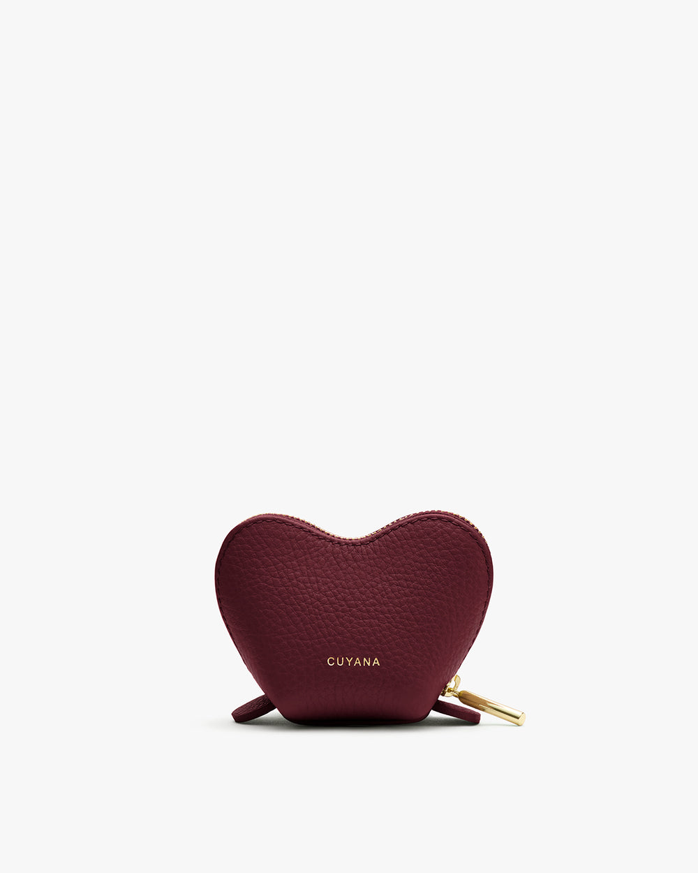 Tiny Heart Case Heart-shaped coin purse with a zipper on white background.