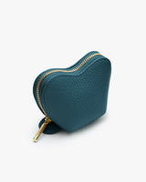 Heart-shaped textured zipper pouch with a zipper pull.