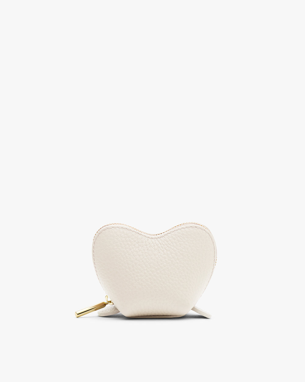 Heart-shaped pouch with a zipper closure, standing upright.