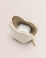 Small pouch with a zipper partially open showing a white case inside.