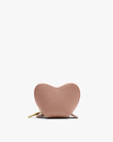 Heart-shaped textured coin purse with a zipper.
