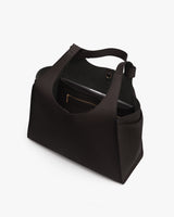 Open tote bag with a laptop and zipper pocket inside