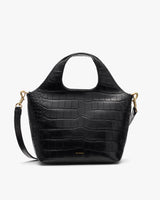 Handbag with croc-embossed leather texture and a detachable shoulder strap