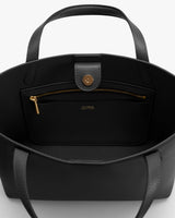Open handbag with interior pocket and zipper