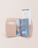 Open passport holder with passport and boarding pass inside