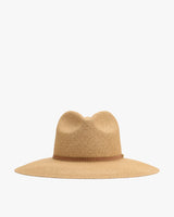 Wide-brimmed hat with a simple band.