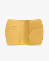 Open wallet with card slots and a curved pocket inside.