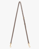 Thin strap with metal clasps and adjustable length.