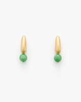 Two drop earrings with spherical gemstone accents.