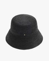 Woven bucket hat with a small round detail on one side