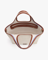 Open tote bag with handles and interior pockets.
