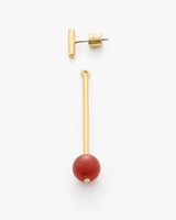 Dangling earring with a long rod and round bead charm.