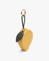 Small lemon-shaped bag with leaf detail and a loop handle.
