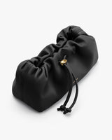 Rectangular pouch with drawstring closure.