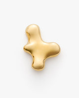 Abstract gold metallic sculpture with smooth curves.