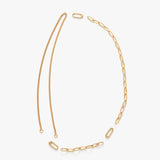 Two necklaces and three clasps laid out on a plain background.